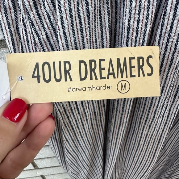 NWT 4our Dreamers Stripe Smocked Midi Dress White Navy Blue Spice Linen Cotton - Picture 8 of 12